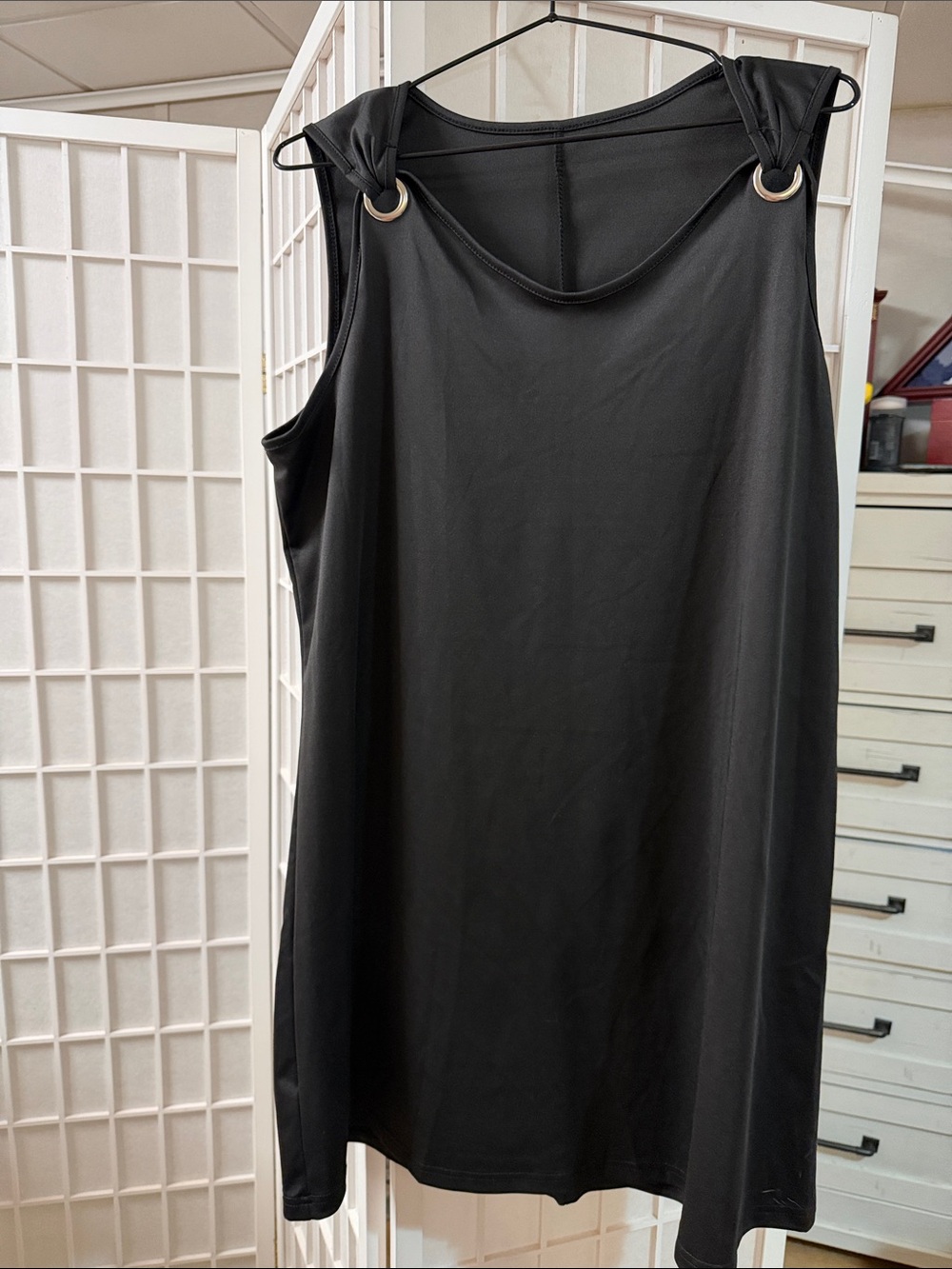 Sleeveless Black Ring-Detail Shift Dress